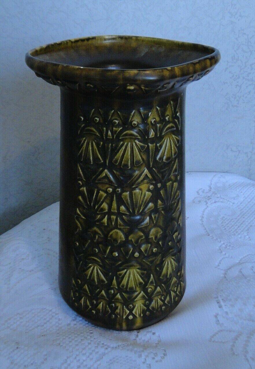 Old large vase st clement france ethnic relief decor n° 9128 60s rare