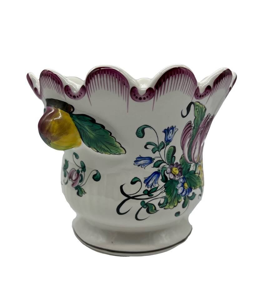 Earthenware planter with hand-painted Strasbourg decor – 20th century