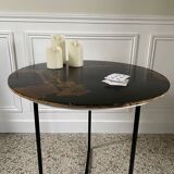 Side table, pedestal living room table, end table, round tray vintage Chinese decor