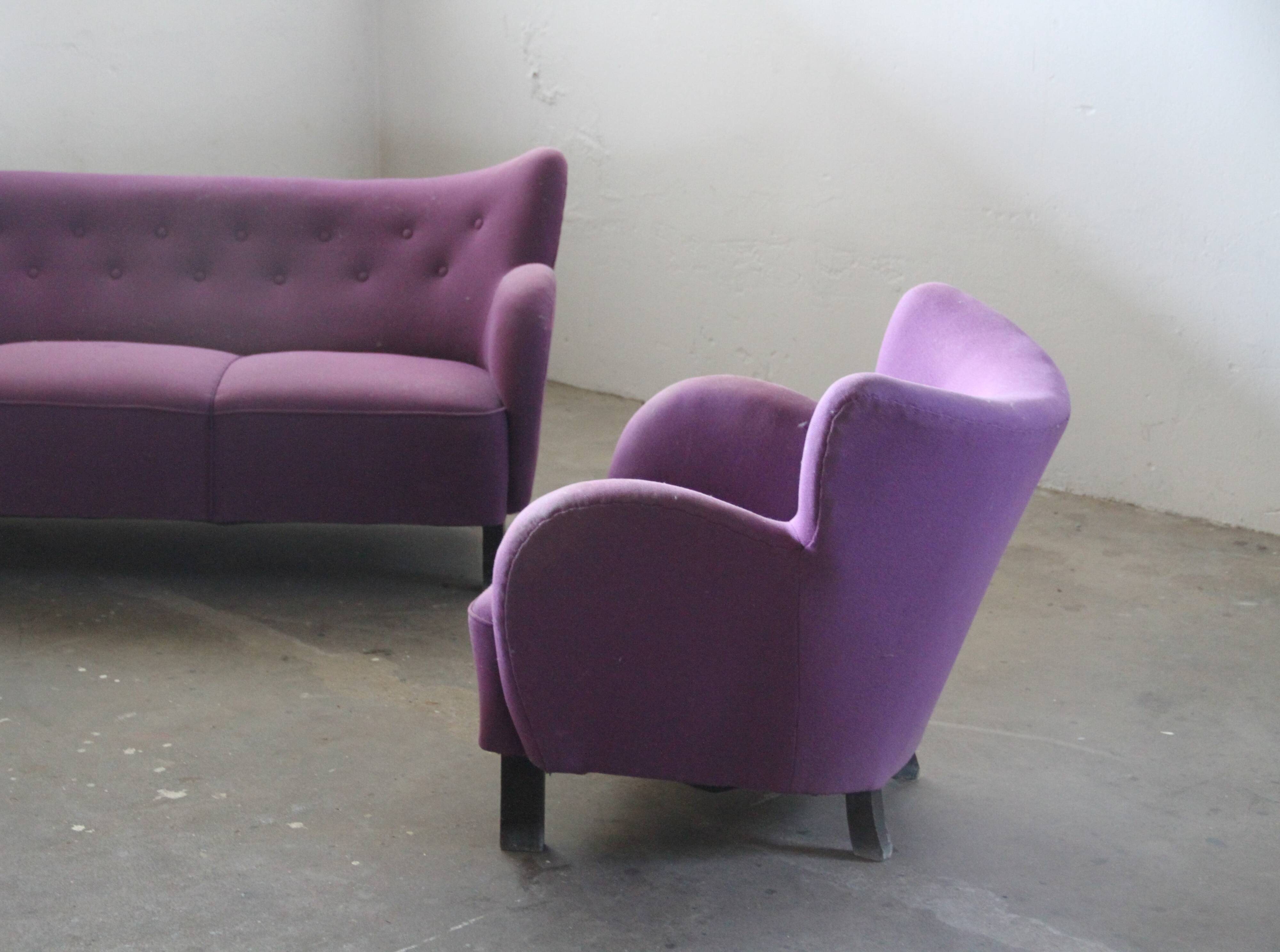 Danish 1930s Club Sofa, Style of Fritz Hansen & Flemming Lassen
