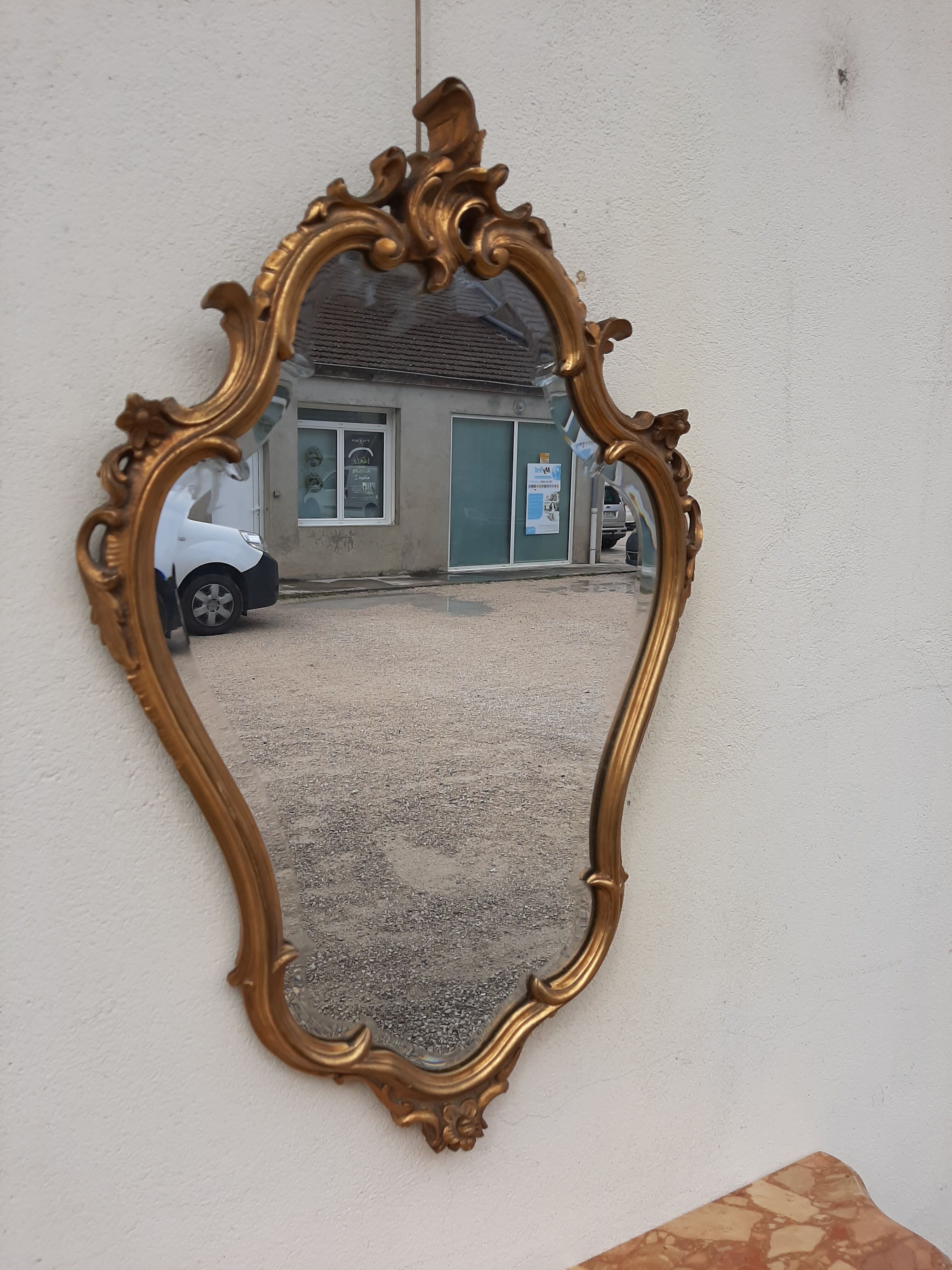 Miroir doré baroque style Louis XV biseauté
