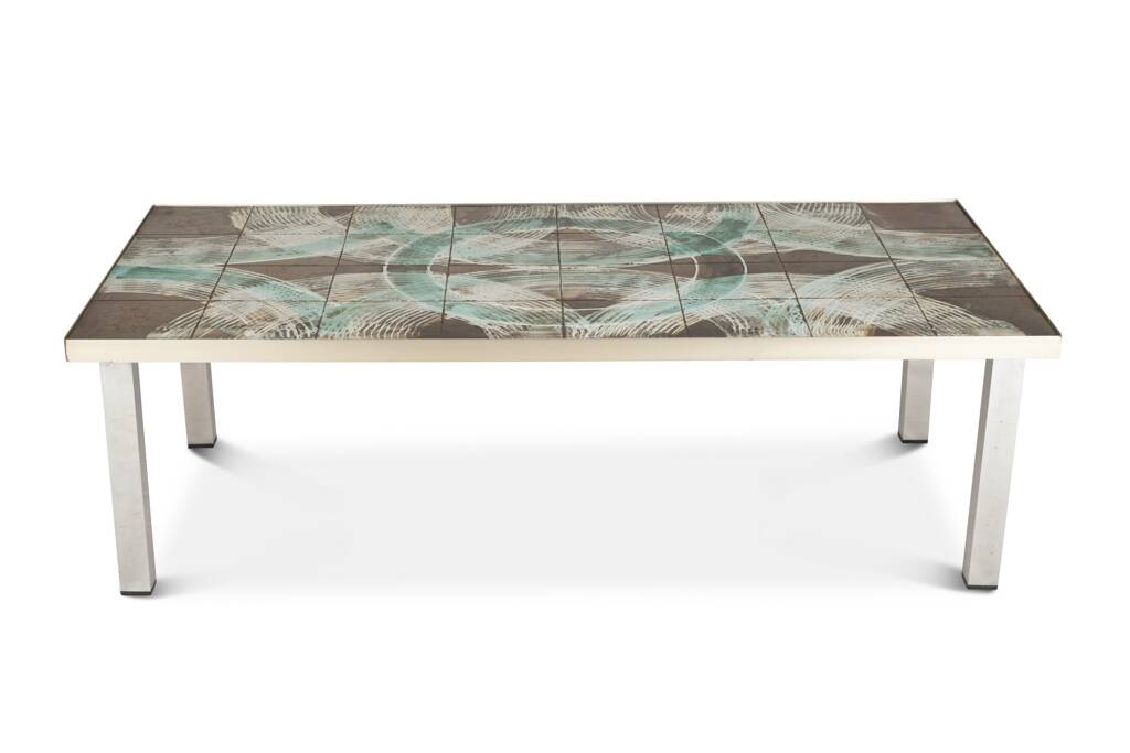 Coffee table with ceramic and chrome top. 1970s.