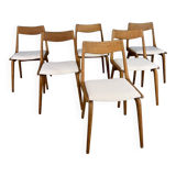 Alfred Christensen Danish oak "Boomerang" chairs set of 6 boucle fabric