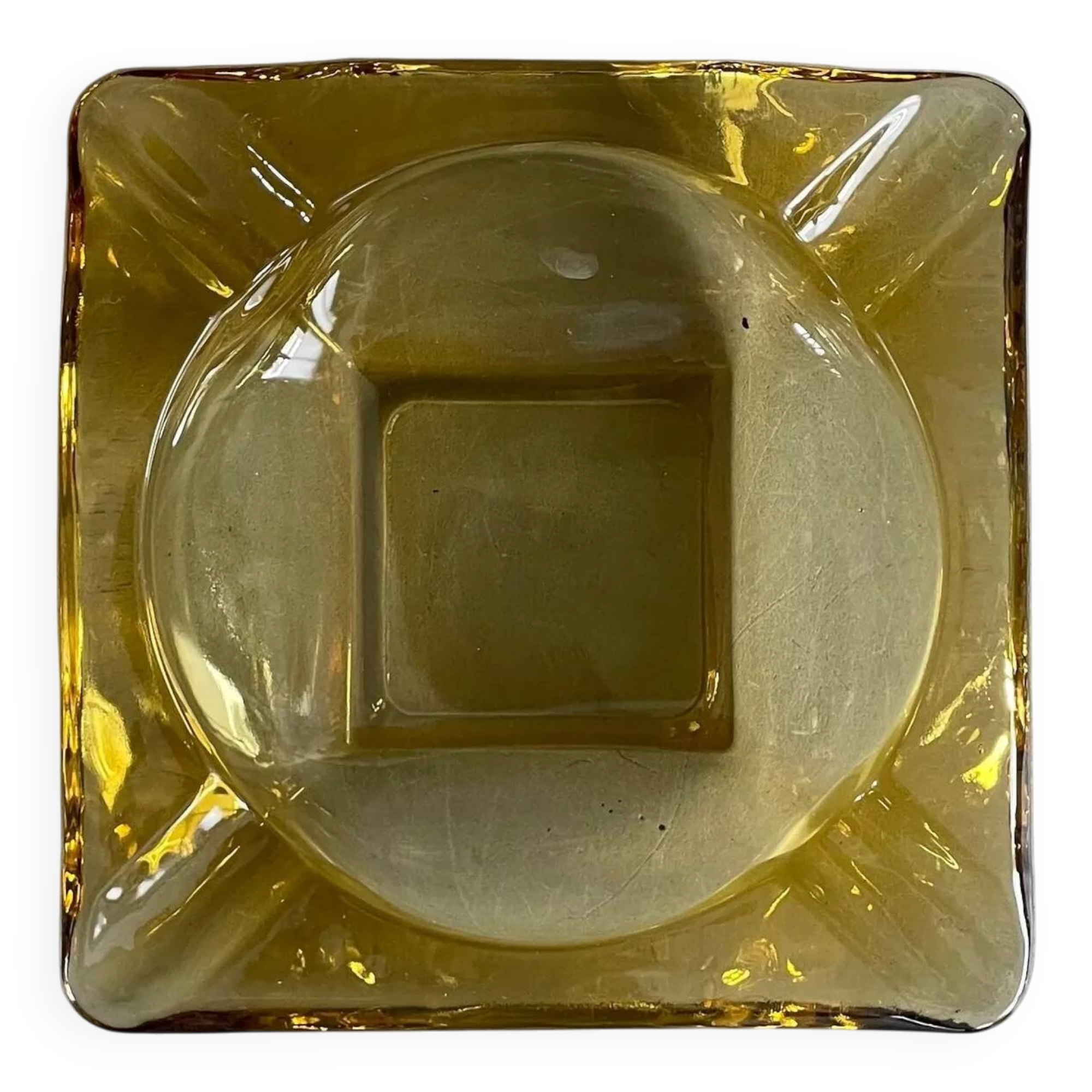 Cendrier vintage en verre jaune