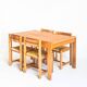 Extendable table and 4 chairs set with a rationalist design in solid elm wood. France, 70's
