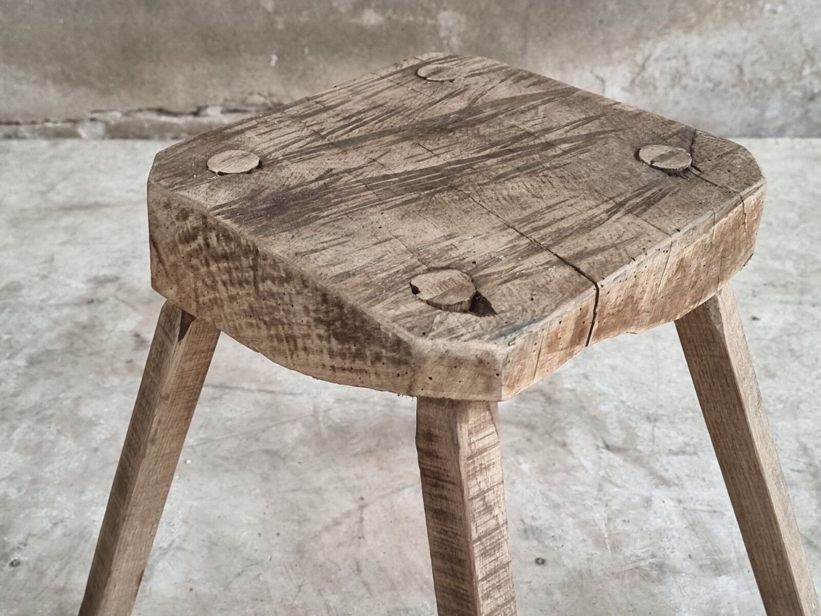 Antique stool rustic side table oak wood
