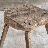 Antique stool rustic side table oak wood