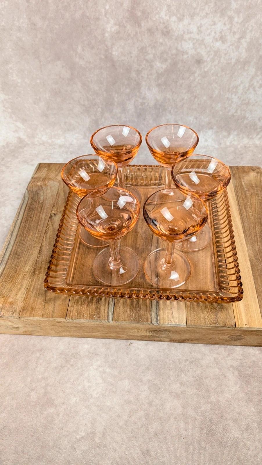Plateau Portieux pink + 6 matching glasses