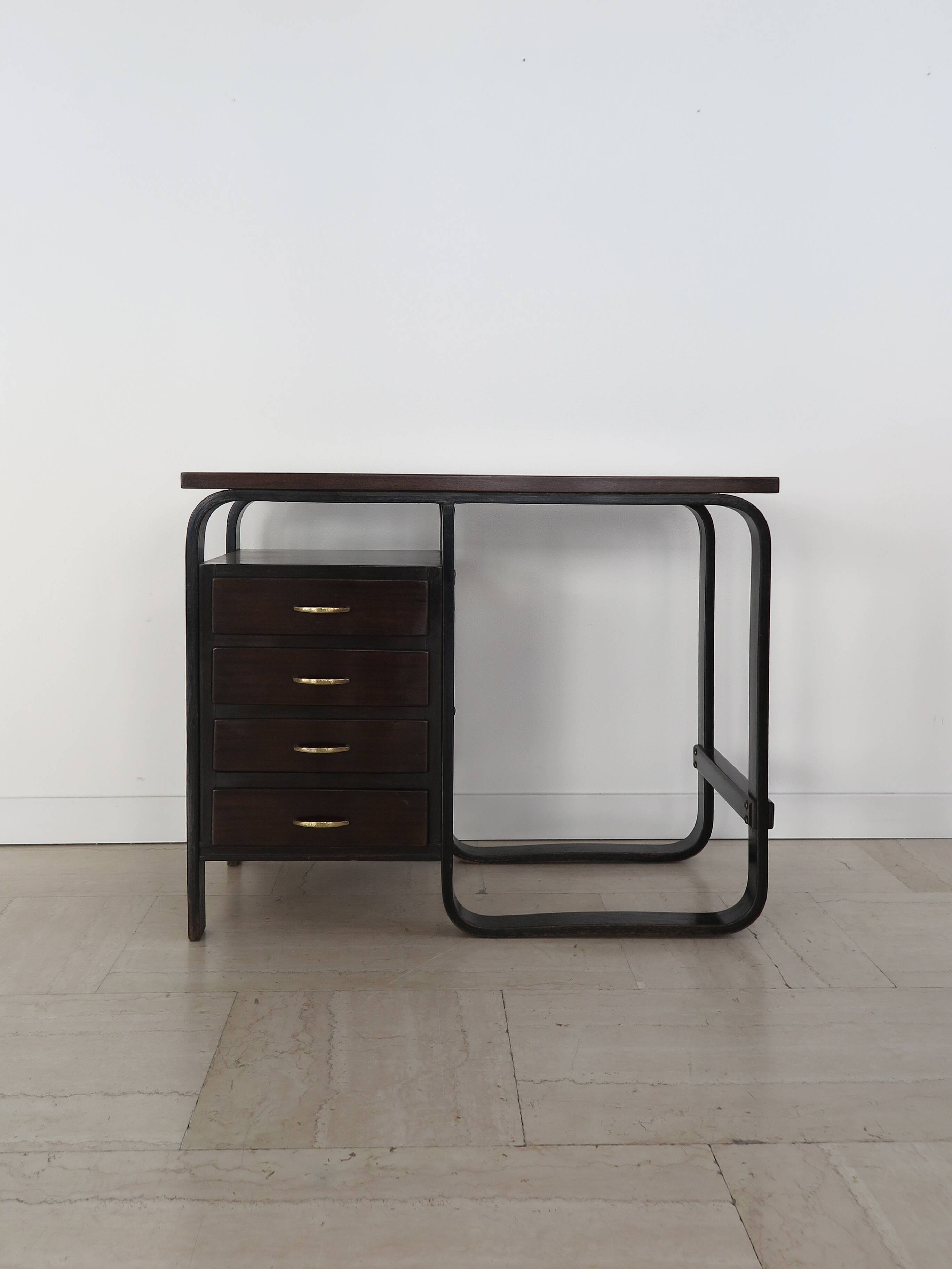 Giuseppe Pagano Pogatschnig Italian Dark Wood Desk for Gino Maggioni, 1940s