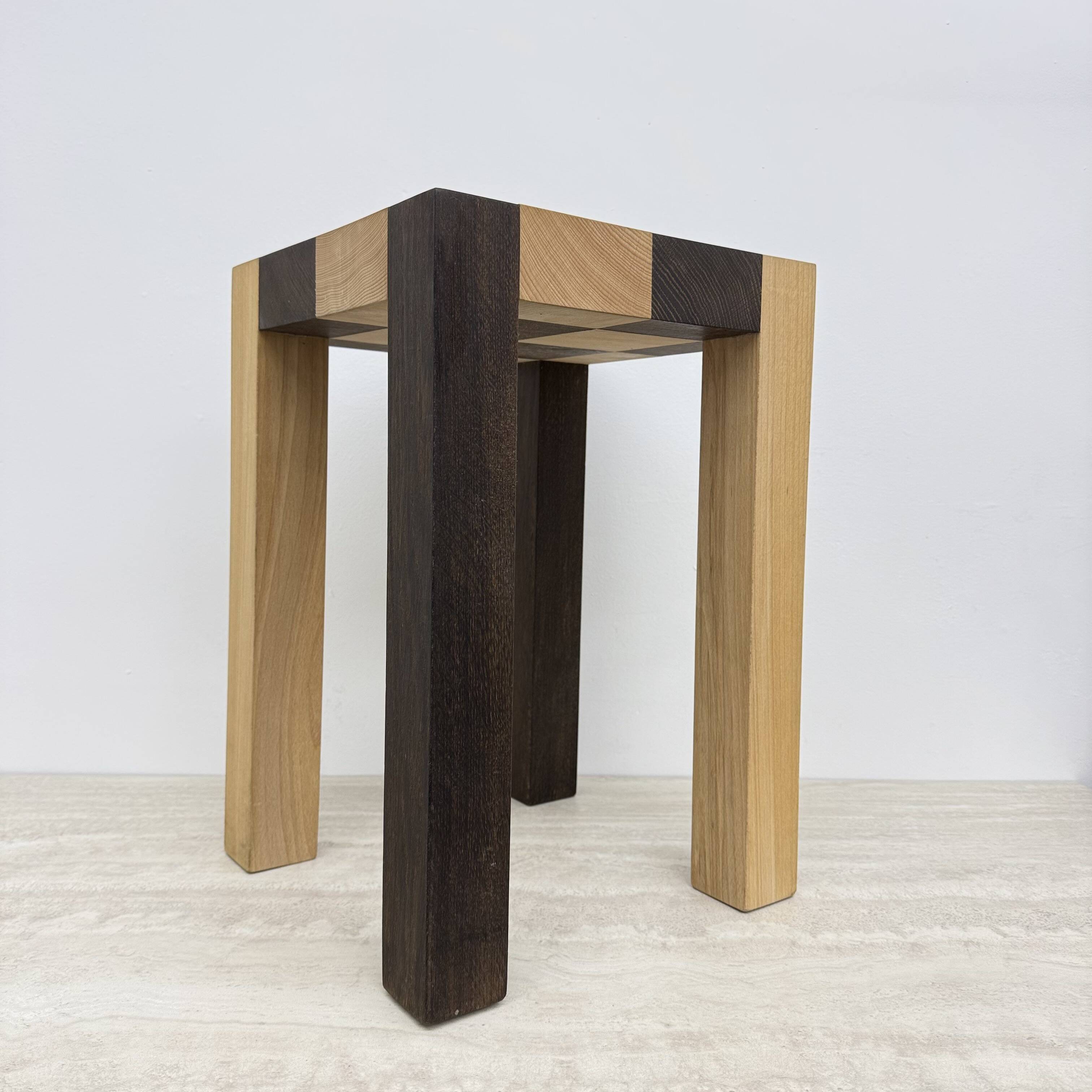 Vintage solid wooden side table chess style , 1970s