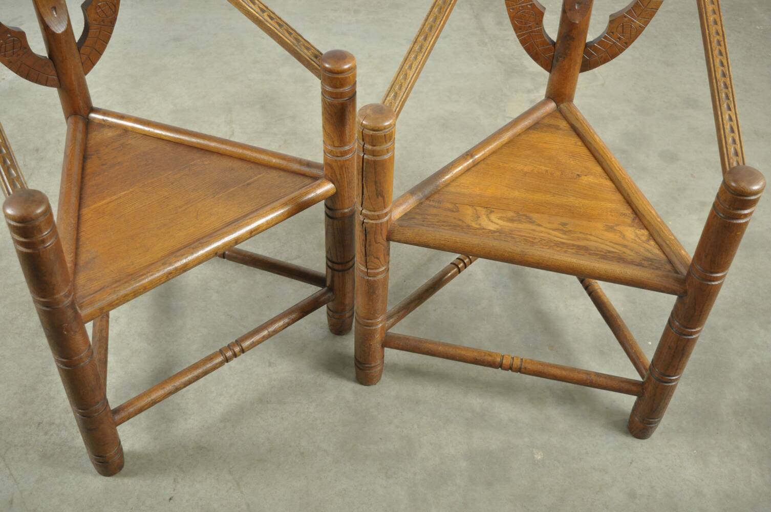 Pair of vintage antique Scandinavian oak Monk chairs, Sweden 1950s
