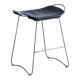 Contemporary kitchen stool in silver-plated steel and navy blue leather.