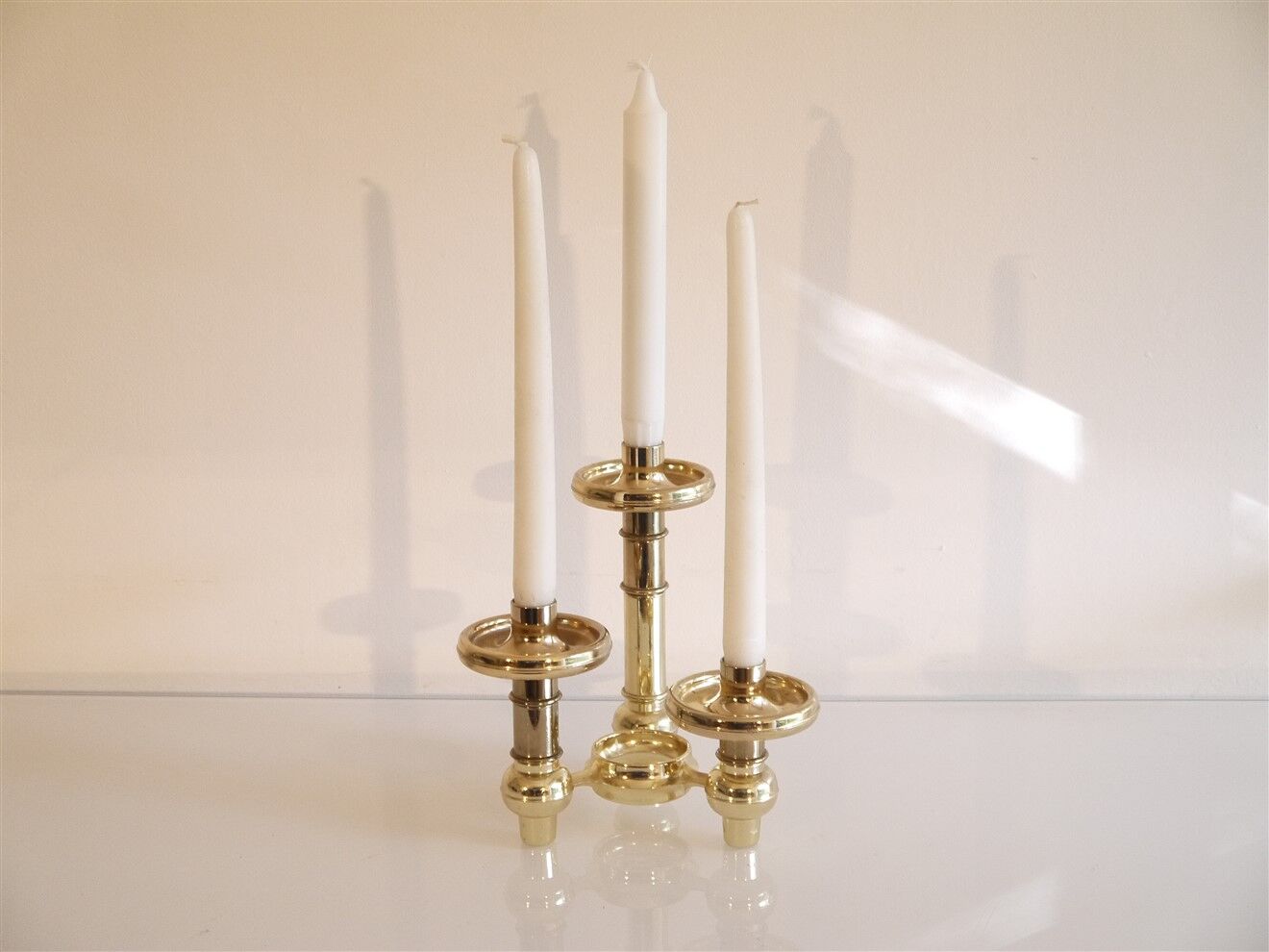 Vintage candle holder with 3 brass lights, Germany 1970