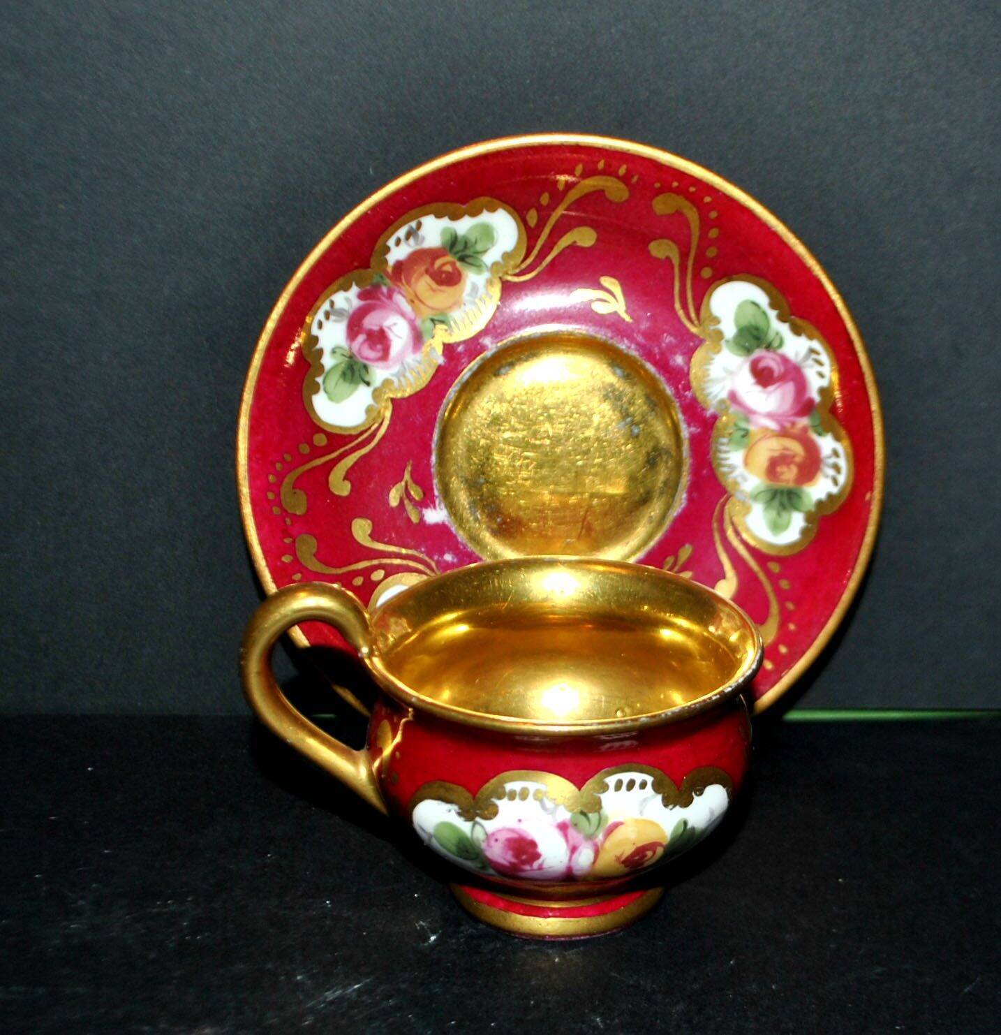 4 tasses en porcelaine fine de Limoges - Années 30 Blanc/Multicolore