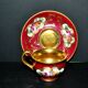 Limoges precious porcelain cup decorated in fuchsia pink and gold, signed MAB