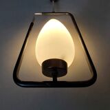 Maison Lunel pendant lamp in black metal, gilded brass and opaline 1960.