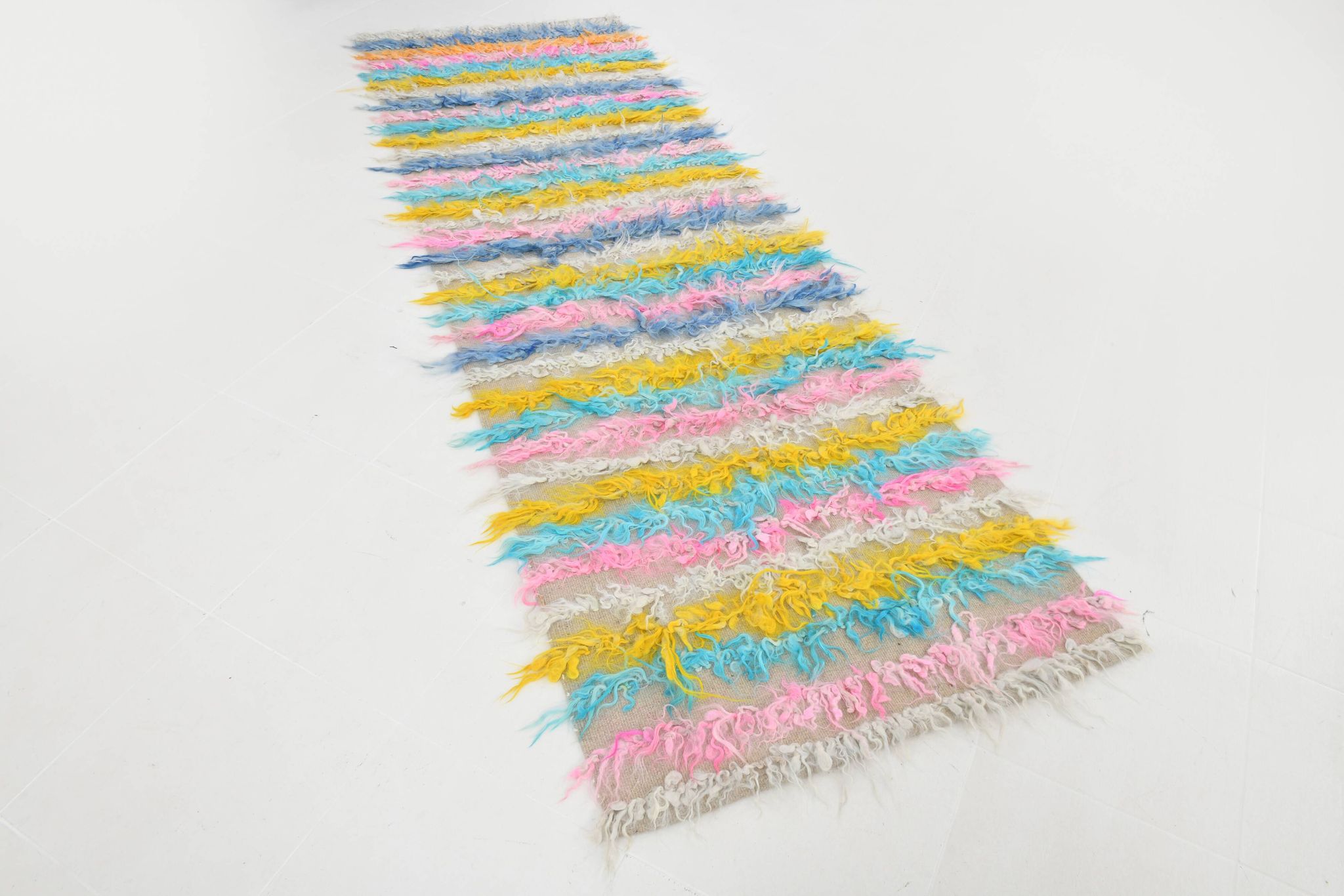 Tapis Kilim rose et bleu 3x10, 94x294 cm