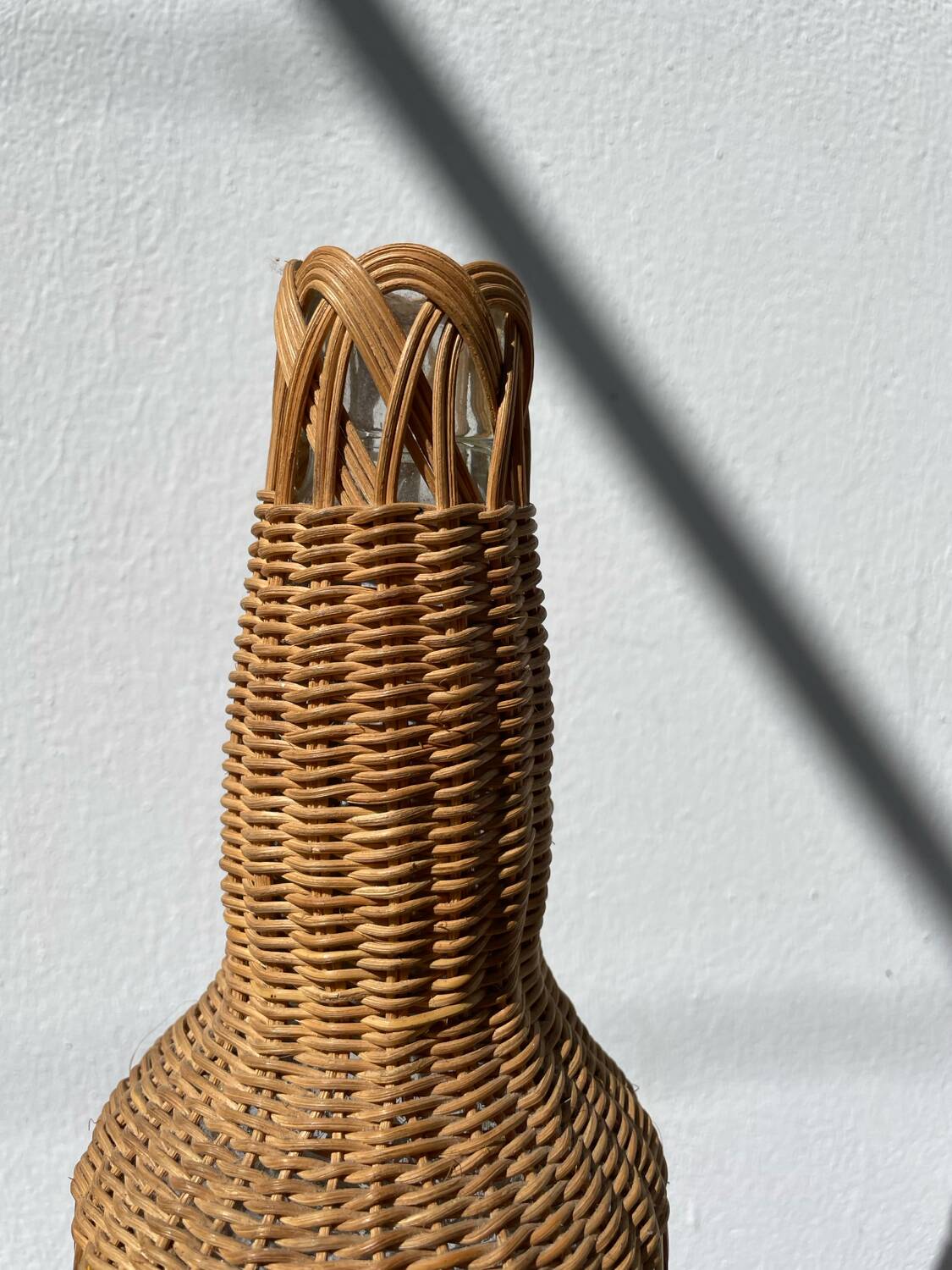 Large vintage woven rattan vase 1960s
