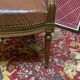 Fauteuil de bureau vintage en bois et cuir marron clouté