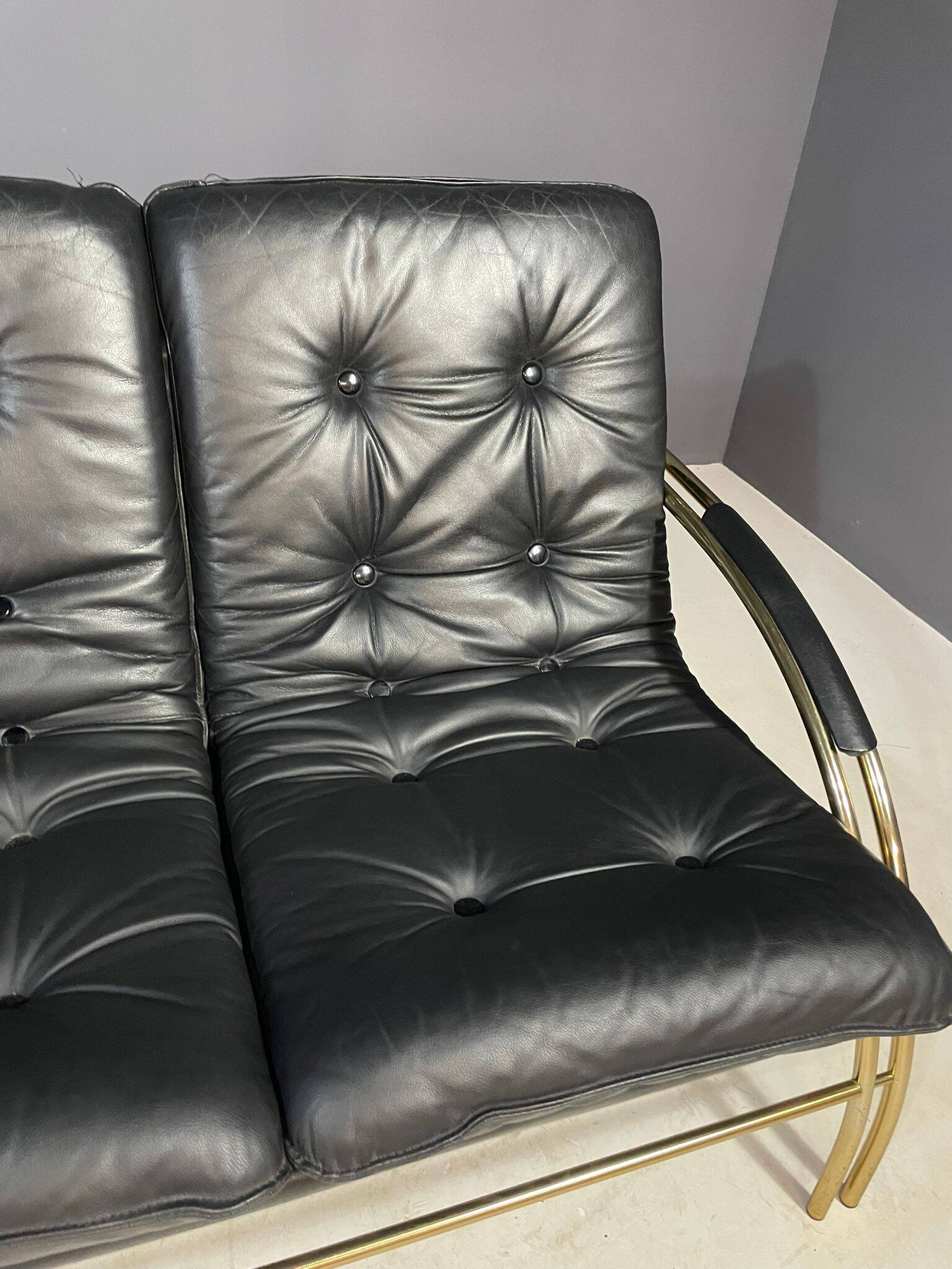 Canapé vintage en cuir et métal, années 1990