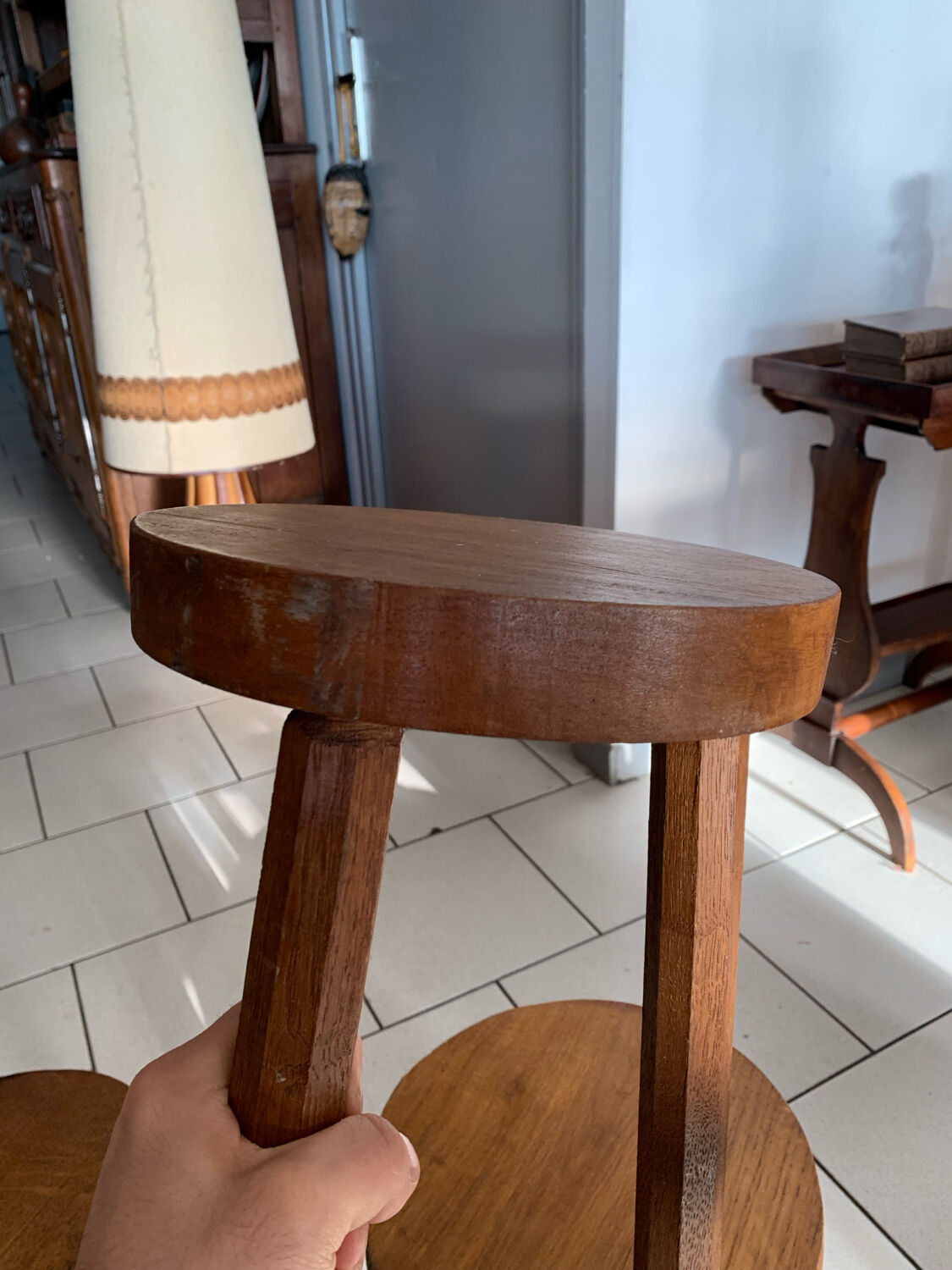 Lot of vintage wooden tripod stools