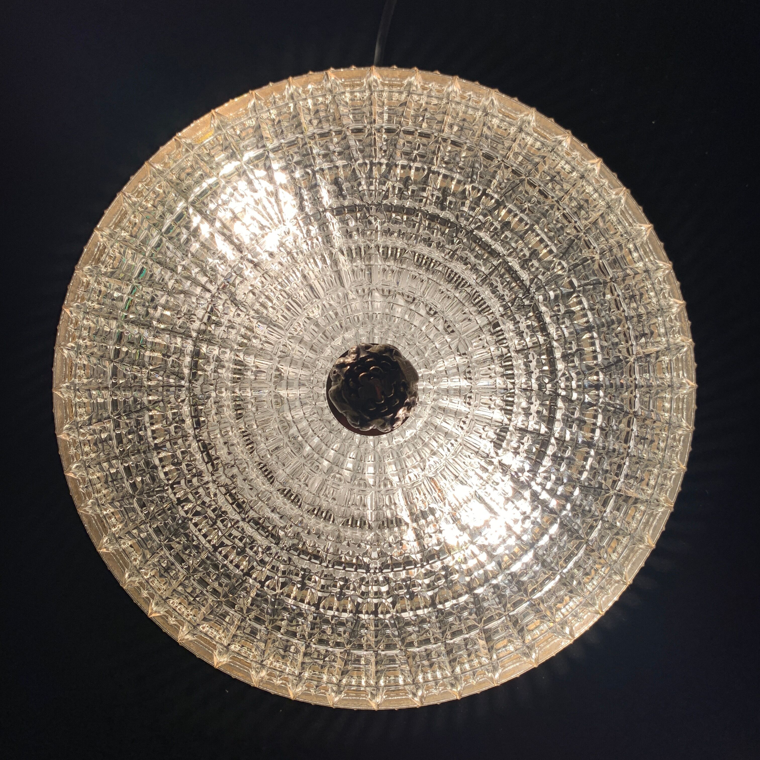 Old ceiling lamp gilded metal and crystal Lucien Gau
