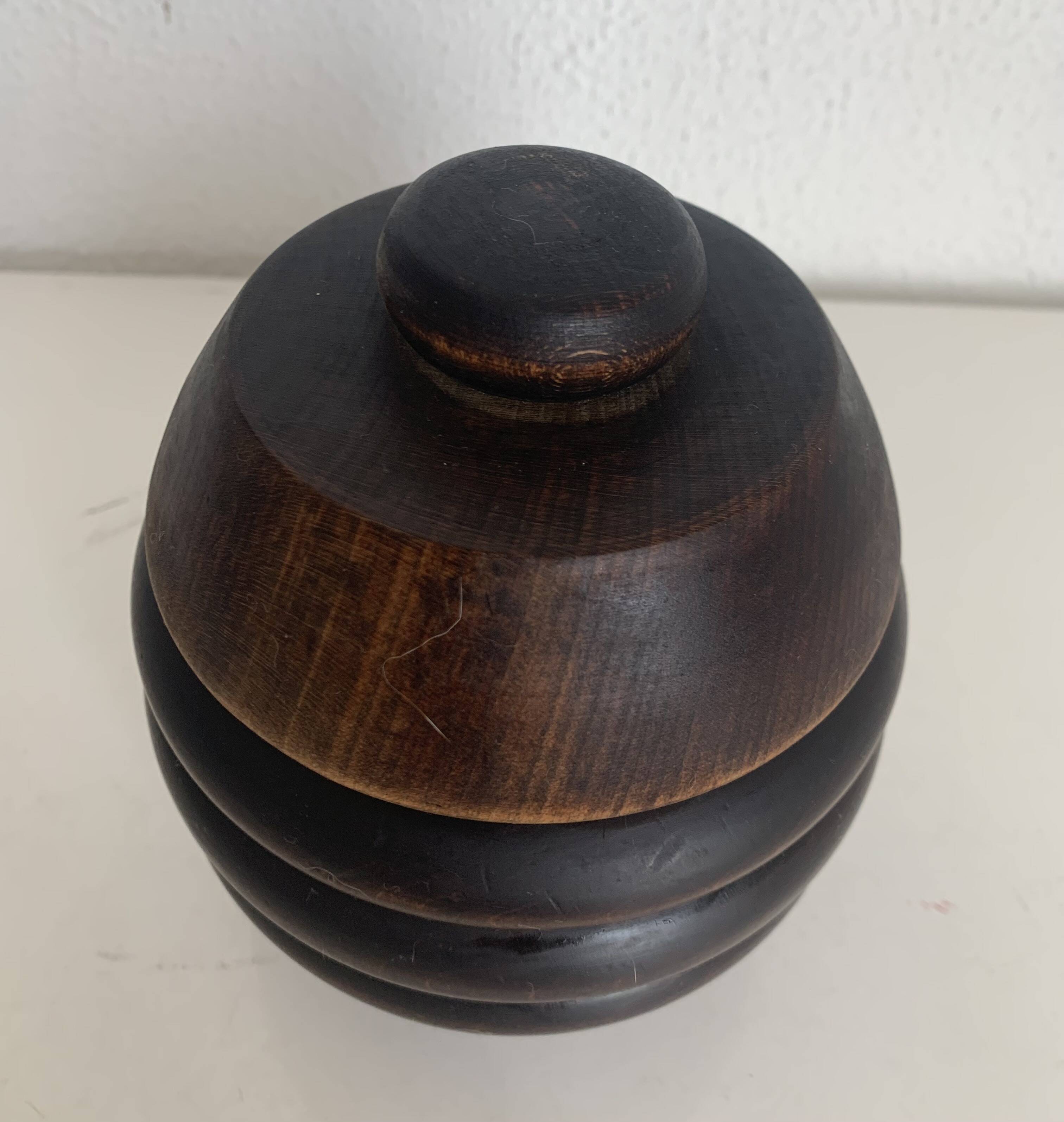 Pot à tabac vintage 1930 tabatière bois sculpté pipe - 15 x 12 cm