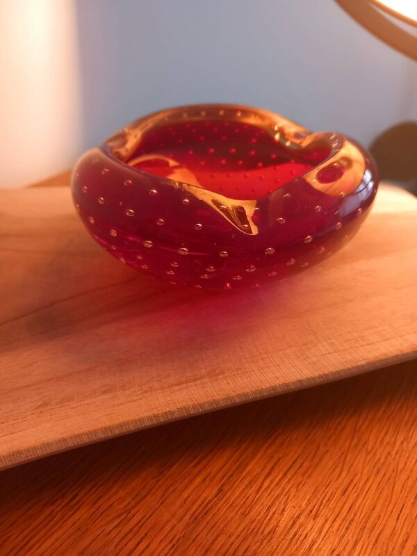 ​Ancien Cendrier Vide-Poche Murano - Verre Bullicante Rouge Rubis - Vi