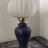 Geometric table lamp with pleated opaline shade
