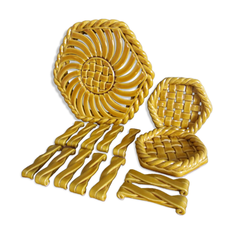 FPP Vallauris barbotine trivets, bottle coasters and knife holders