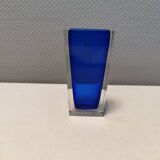 Small delicious glass vase in double layer glass (transparent and blue)
