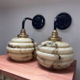 Pair of marbled opaline wall lights