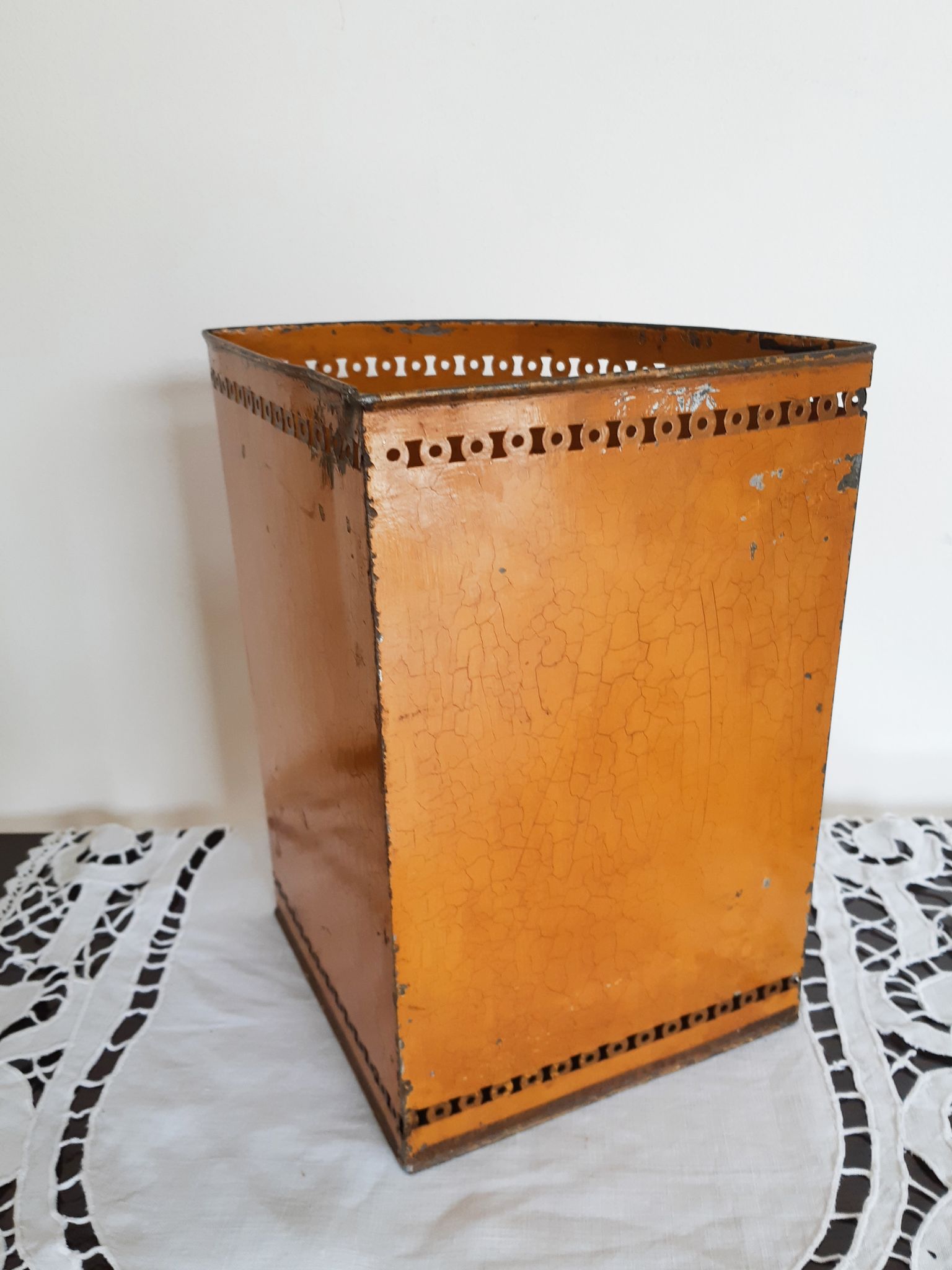 Openwork painted metal office paper basket, Napoleon III, antique French, XIX century