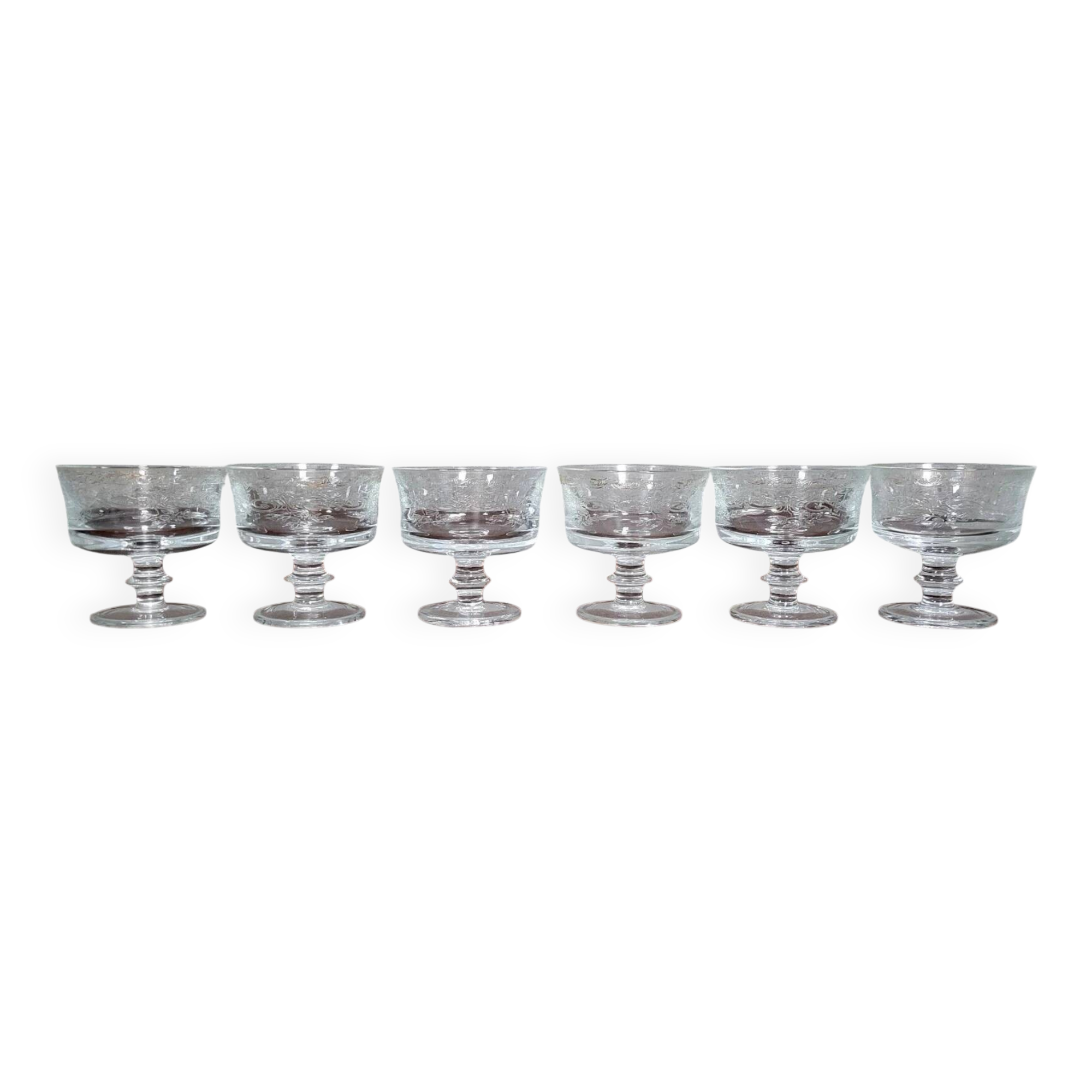 6 engraved crystal fruit salad bowls from the Napoleon III period