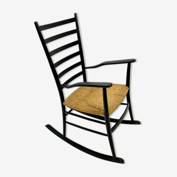 Italian mid century wooden rocking chair