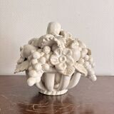 Ceramic Fruit Basket Sculpture Enamelled White 19th Century Malicorne