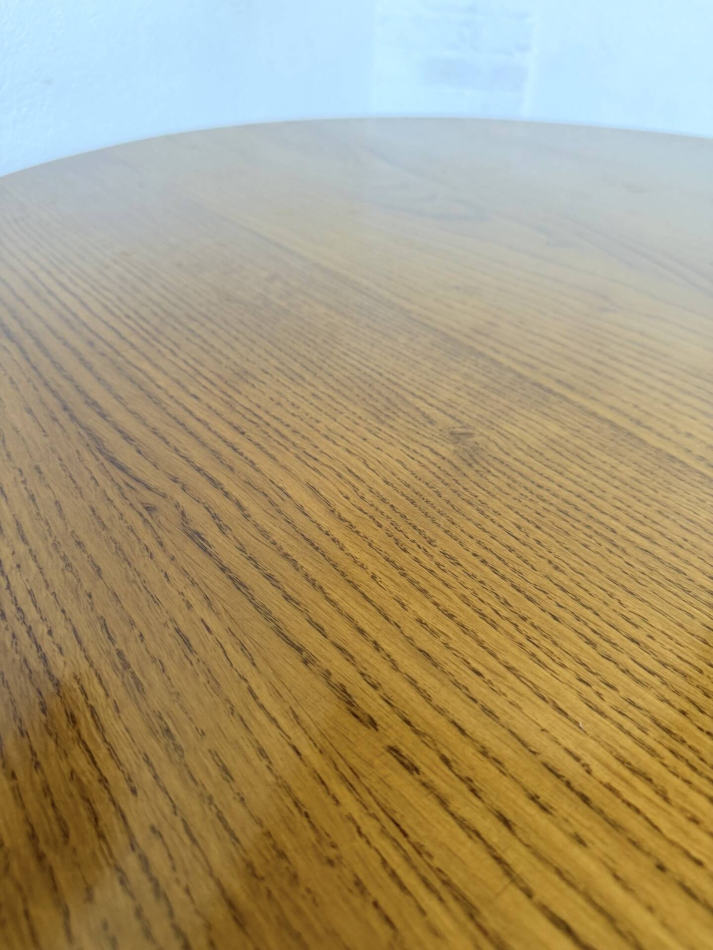 1950s round tripod oak coffee table