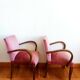 Paire de fauteuils moustache velours rose art déco