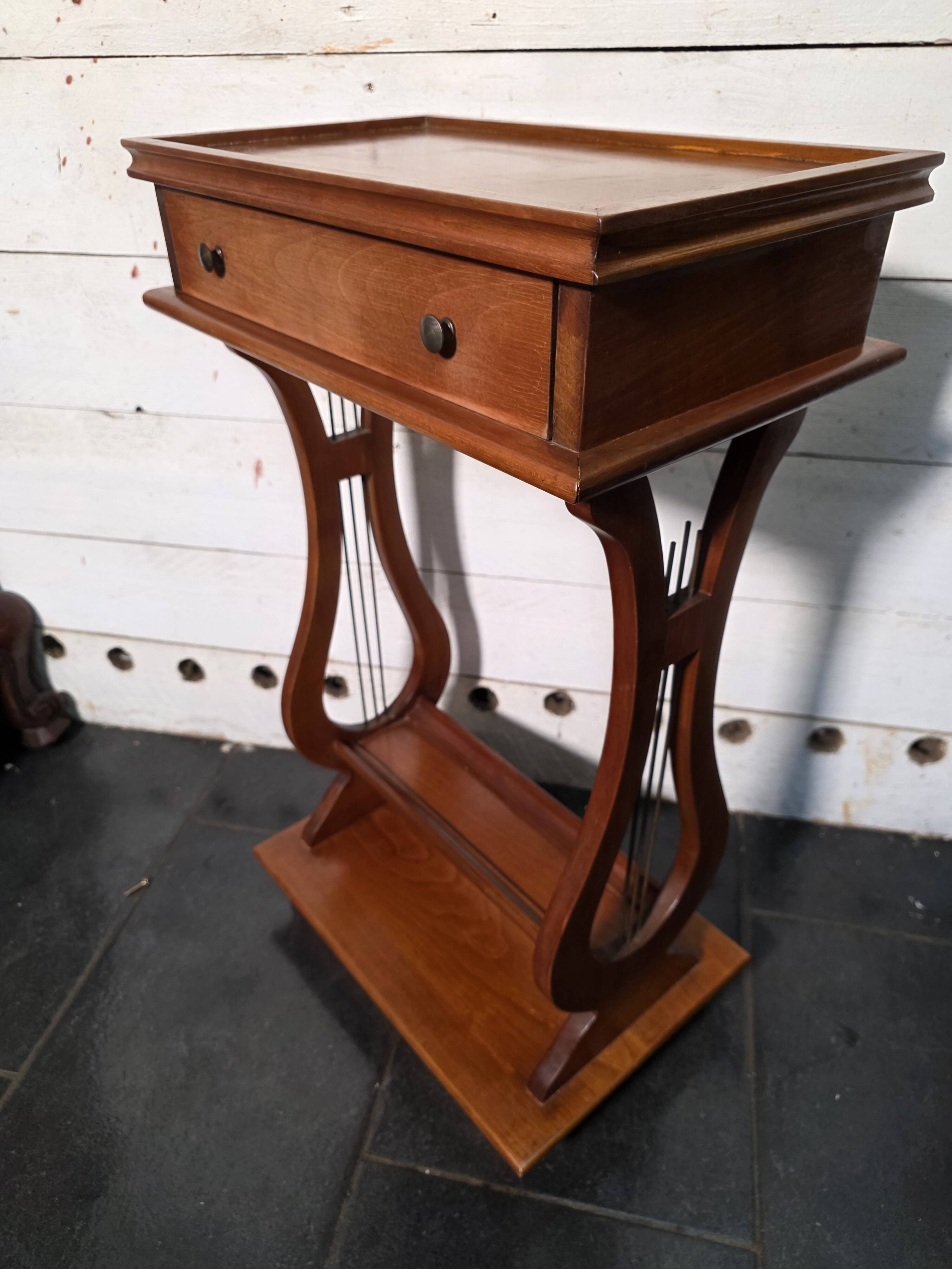 Lyre bedside table in solid cherry wood