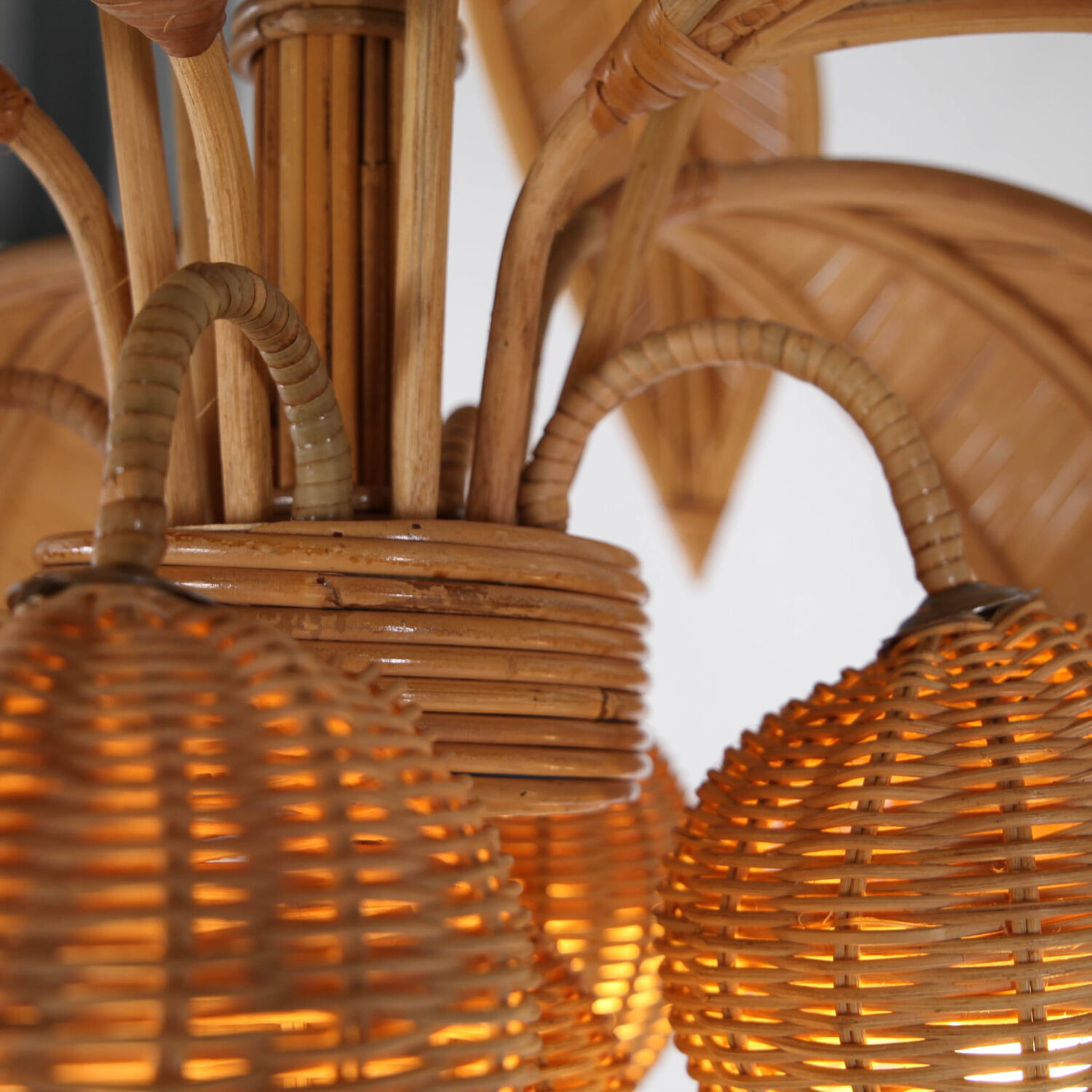 Coconut palm chandelier in rattan