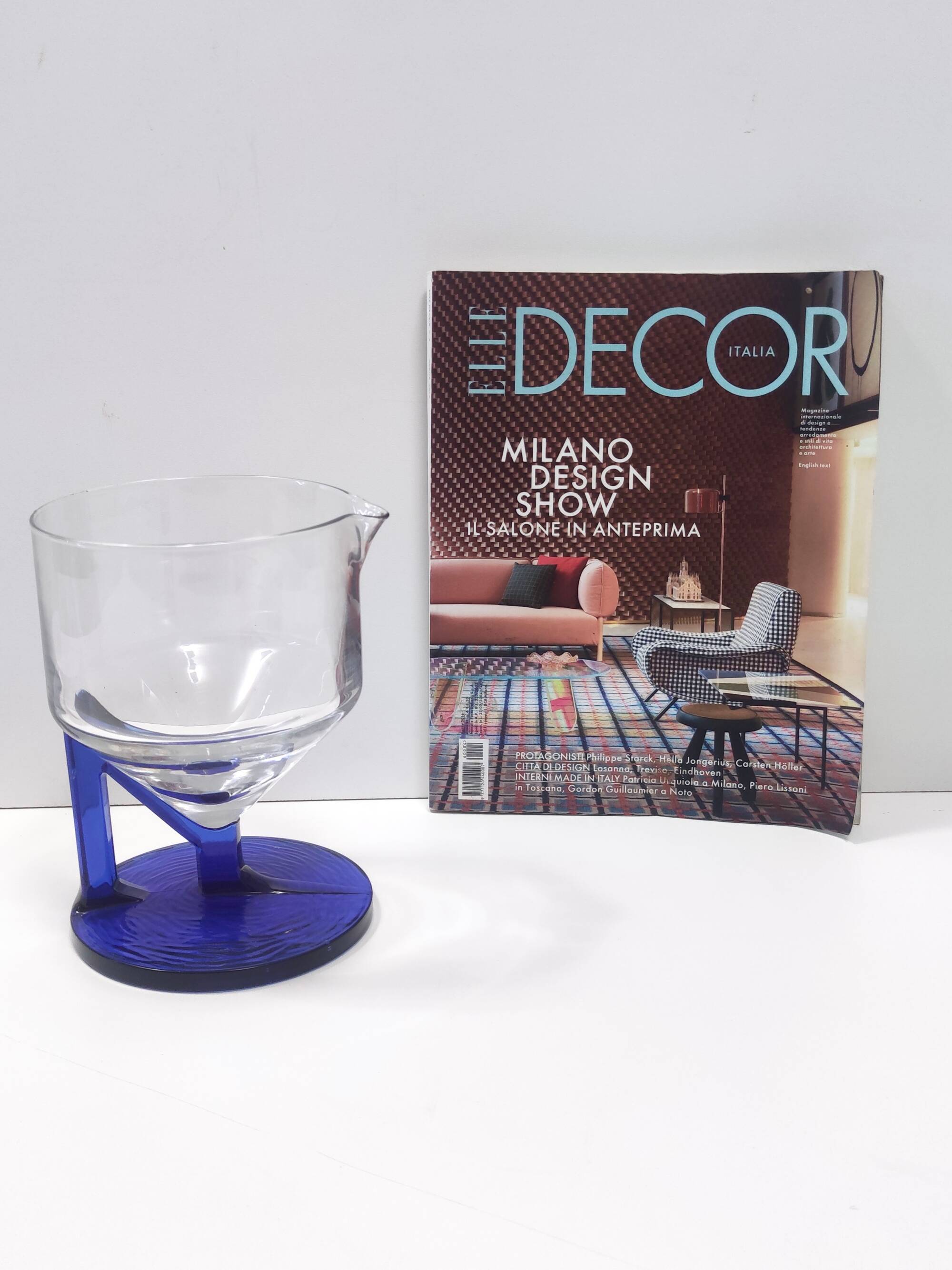 Pichet en verre transparent et bleu postmoderne, Italie