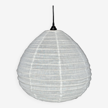 Large pendant light in Japanese-style natural rattan and linen in the shape of a drop H55 D60