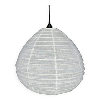 Large pendant light in Japanese-style natural rattan and linen in the shape of a drop H55 D60