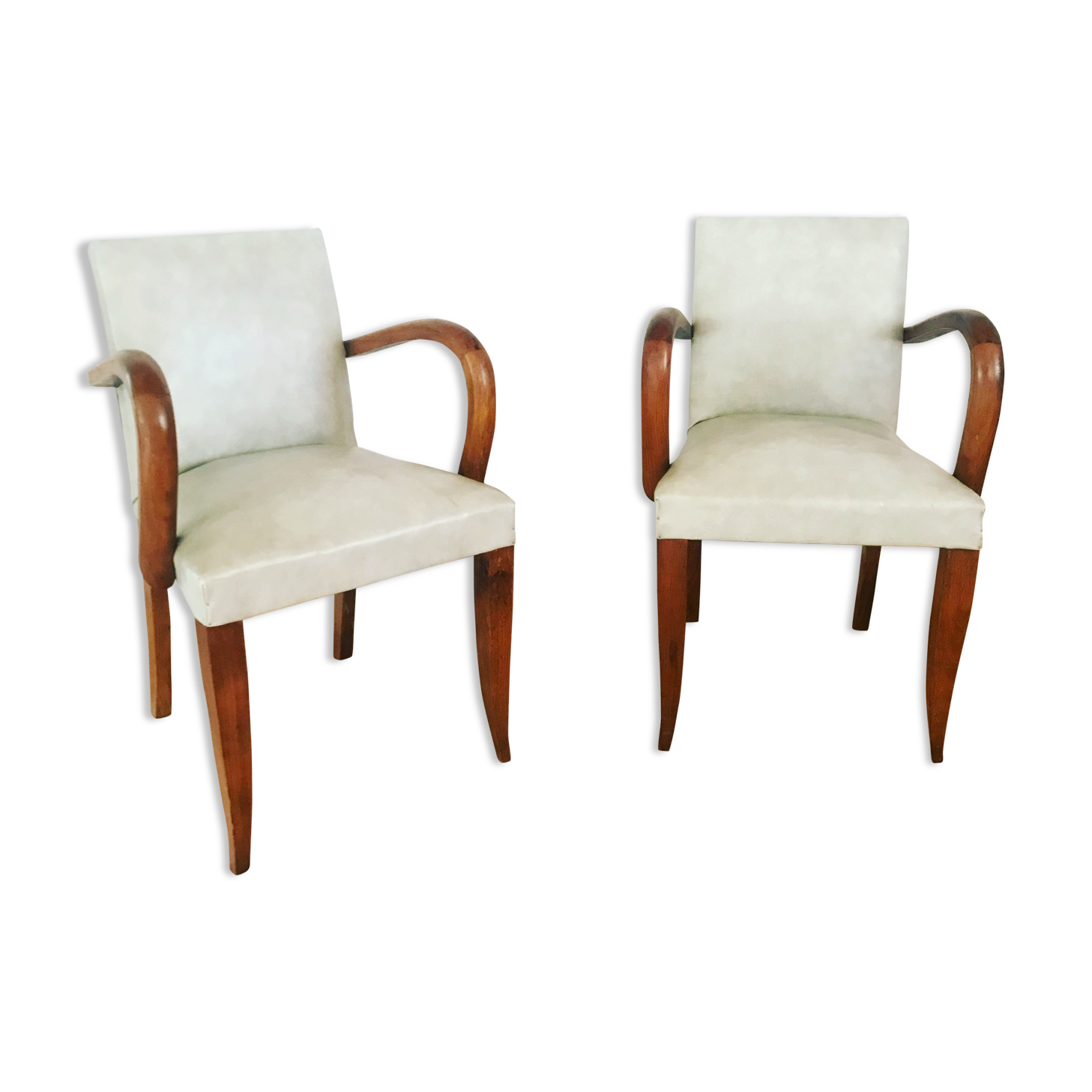 Pair of vintage armchairs in wood and imitation leather