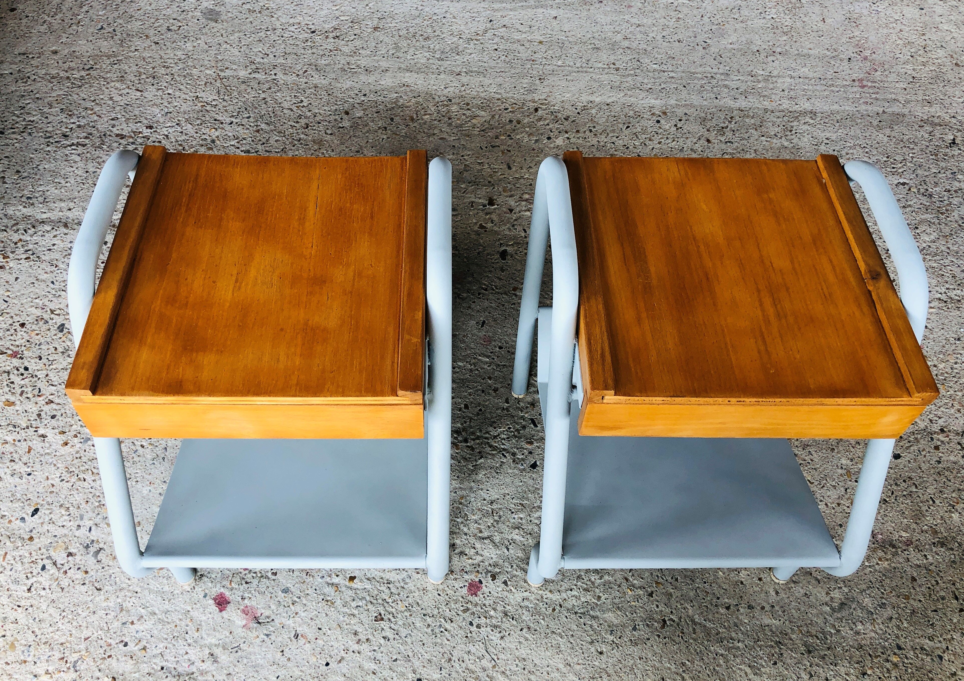 Pair of wooden and metal bedsides 50/60