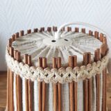 Suspension vintage 70 en lin et rotin