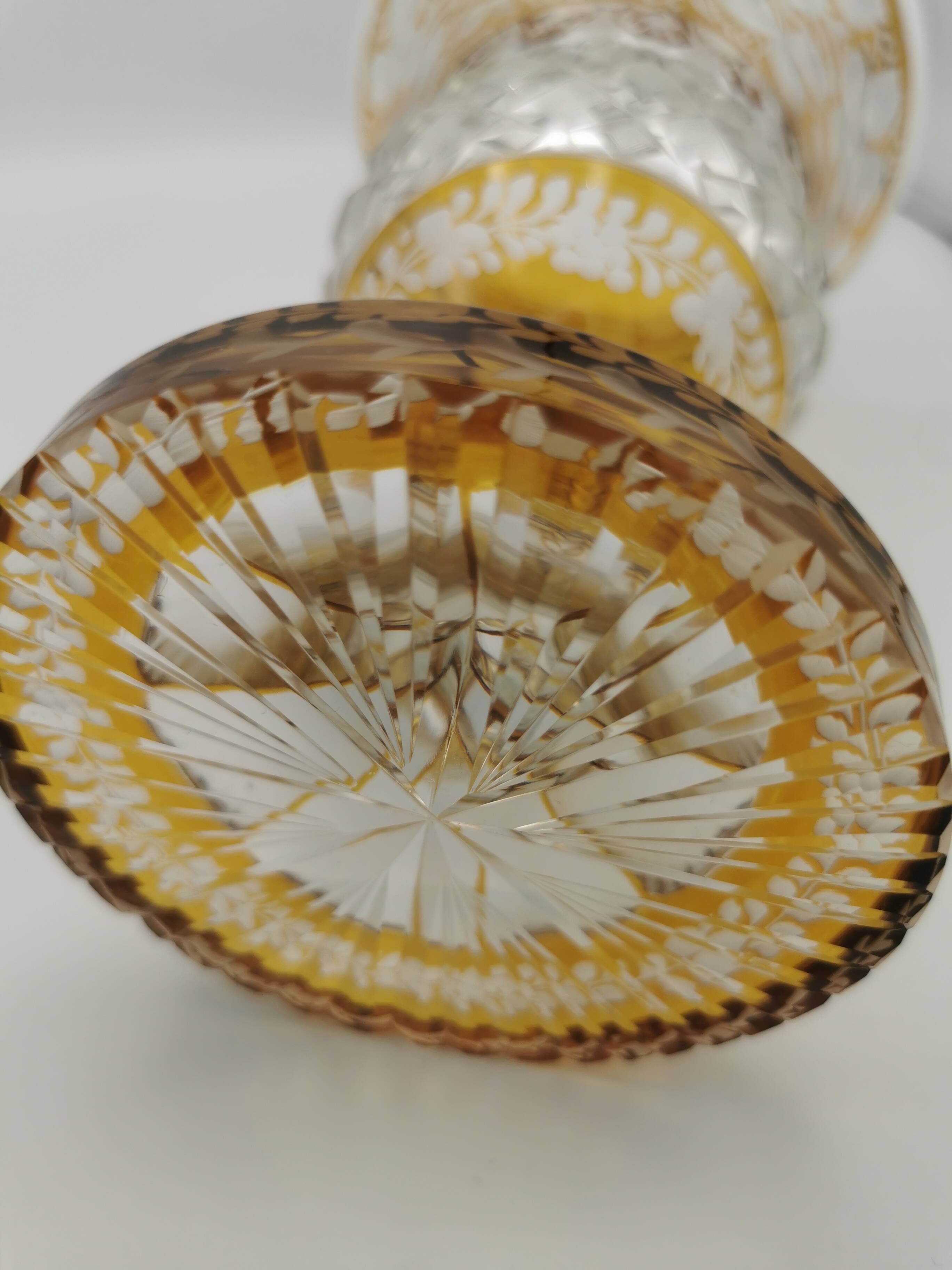Amber yellow Bohemian crystal vase