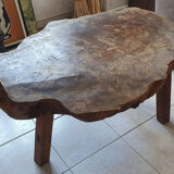 tree trunk table, brutalist, solid oak