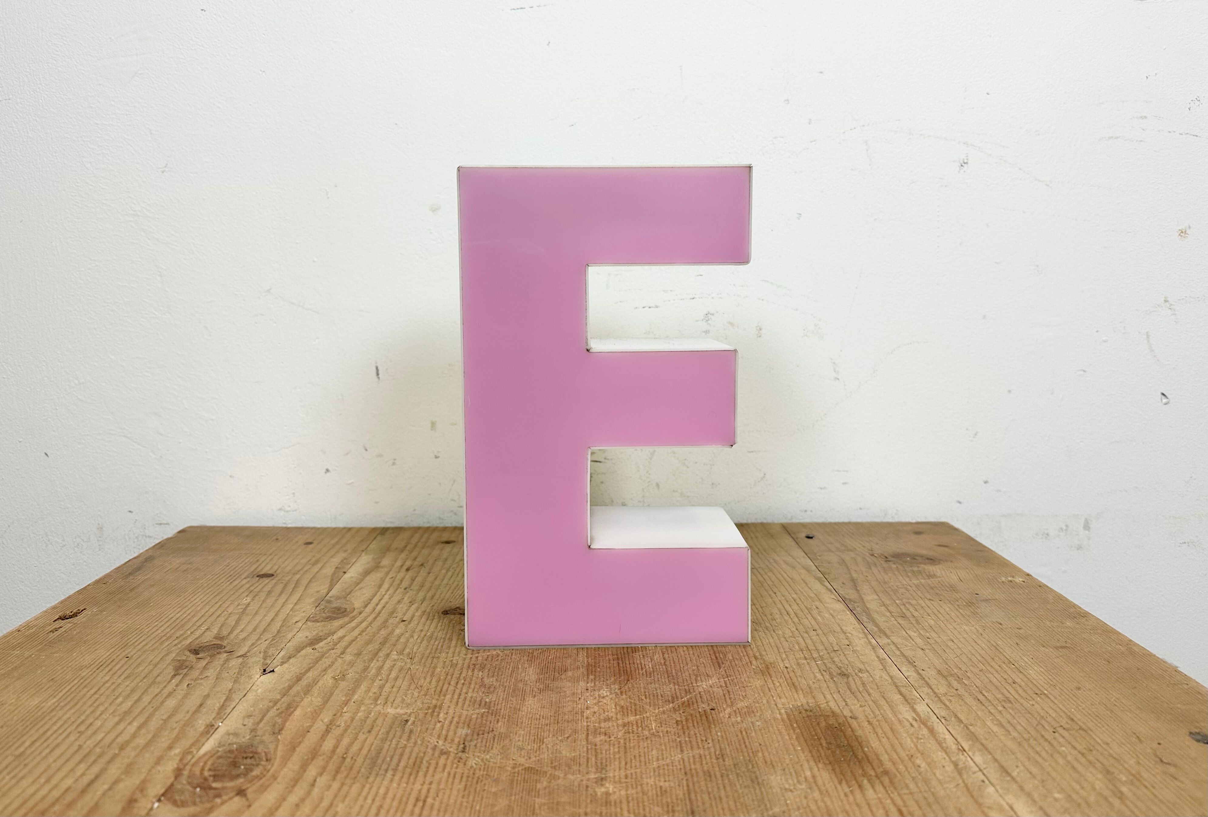 Vintage pink illuminated letter e , 1970s