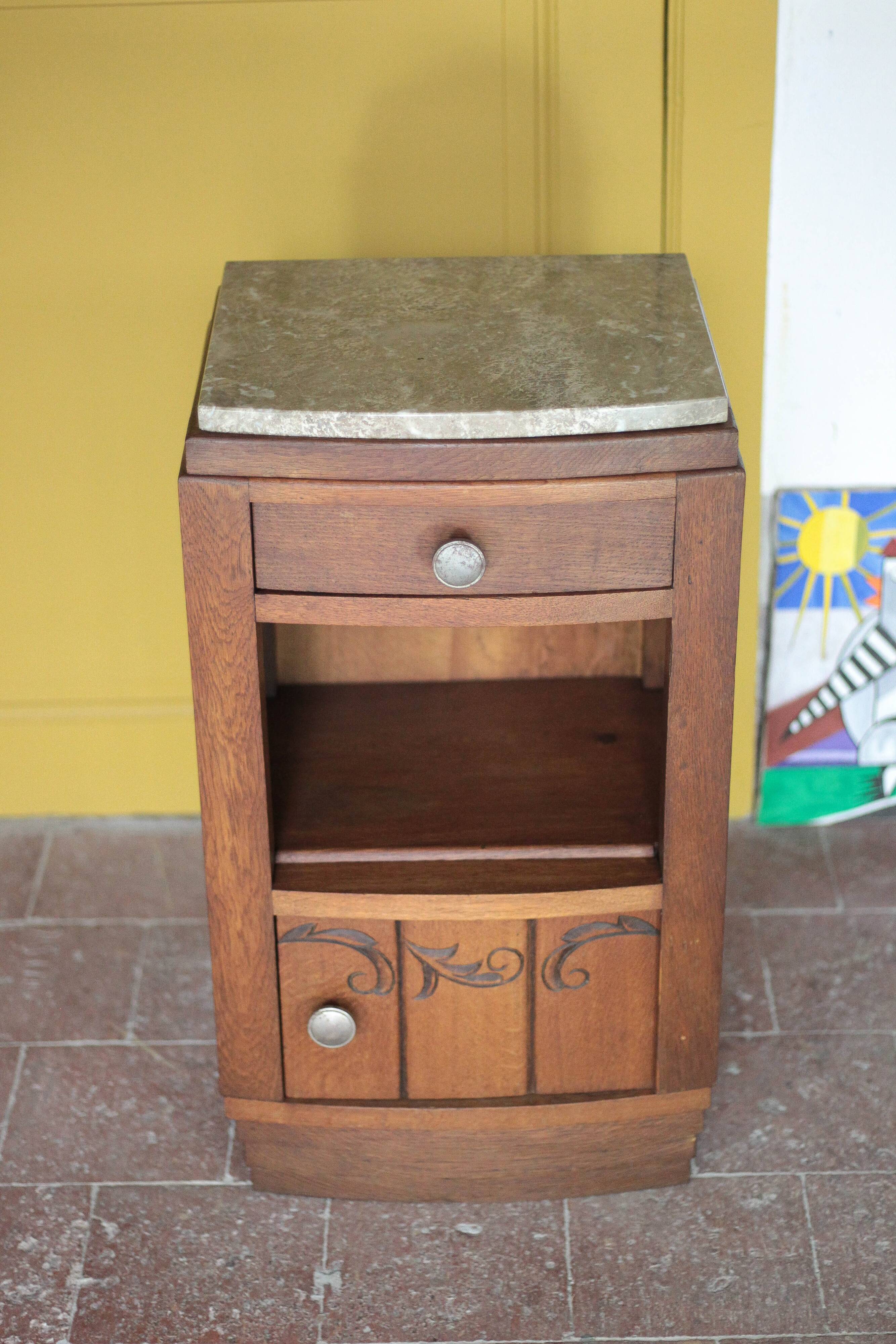 Art Deco bedside table, wooden Art Deco nightstand with marble top.